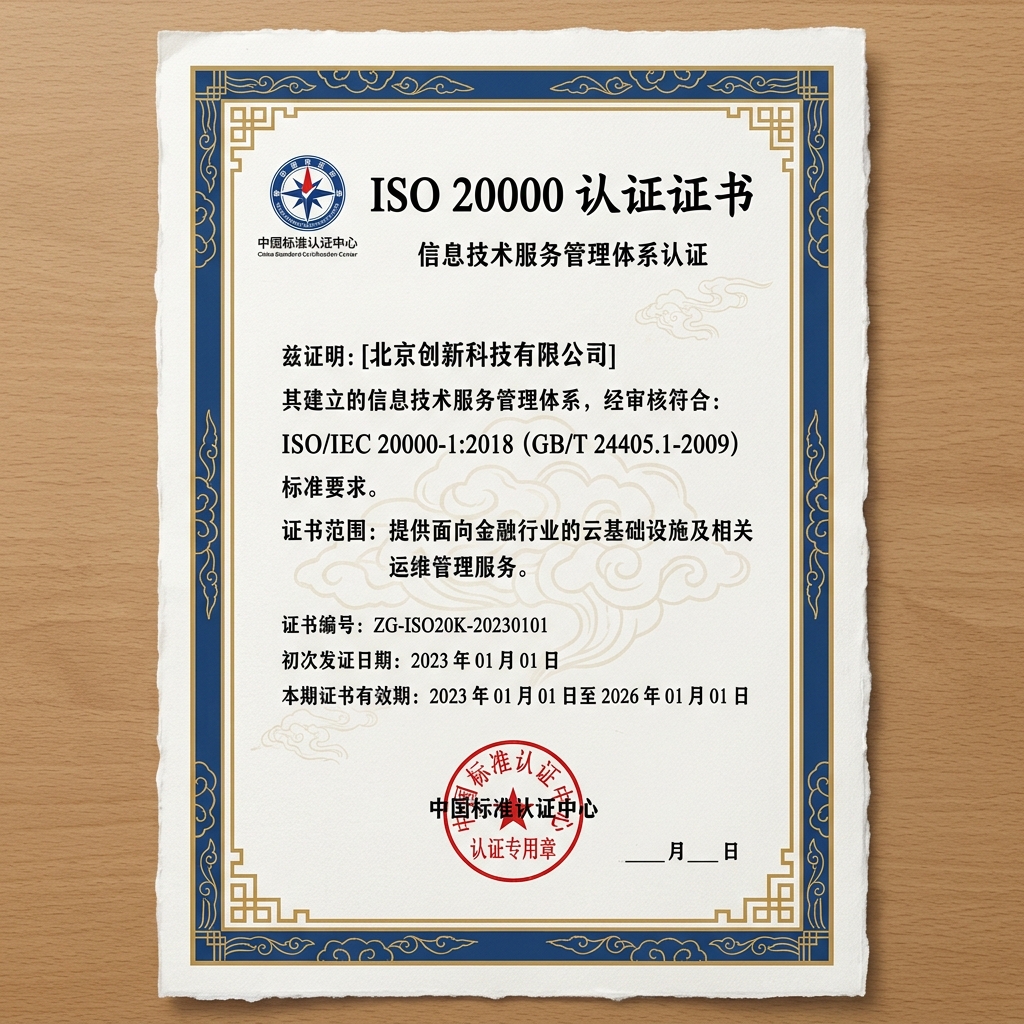 ISO20000 认证证书